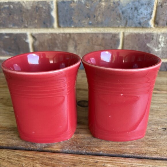 2 Homer Laughlin Fiesta Scarlet D Handle Square Bottom Mugs Fiestaware 12oz READ - Picture 4 of 12